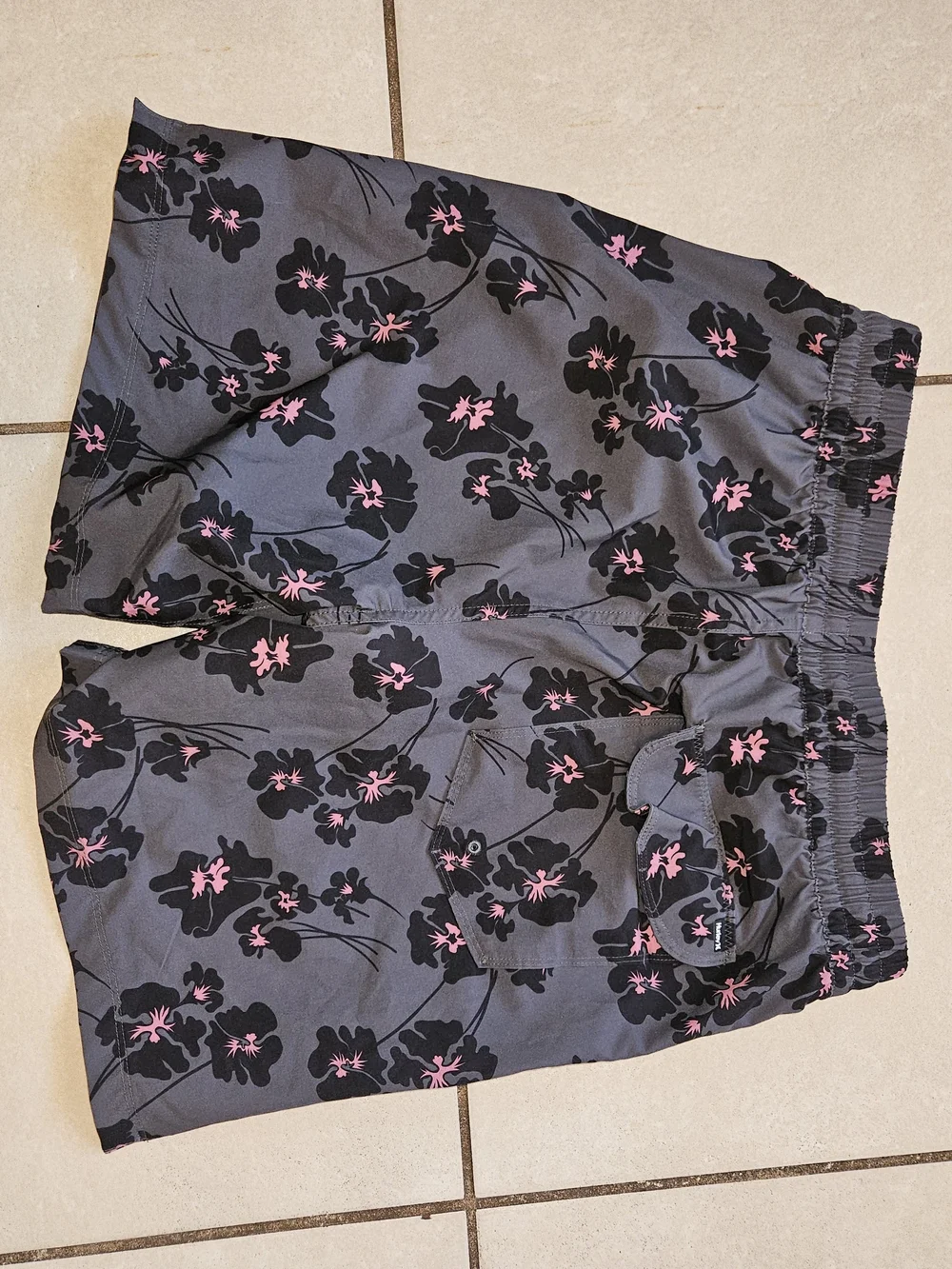 Hurley Men's Gray Swim Hybrids with Black Floral and Pink Accents